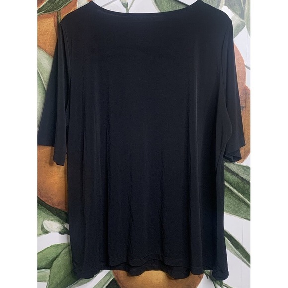 Susan Graver 1X Essentials Black Short Sleeve Shirt - Picture 6 of 6